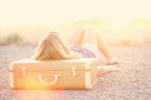 dreamy shot girl sleeping on suitcase via pinterest