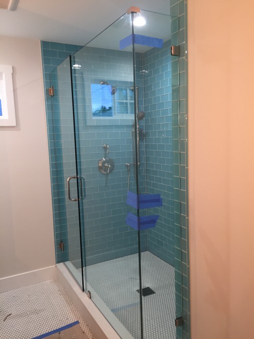 master shower, blue glass tile | casa covet living